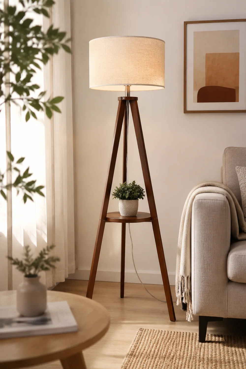 Ozawa Stehleuchte, Holz & Textil, 152CM Lang - Lumpaz