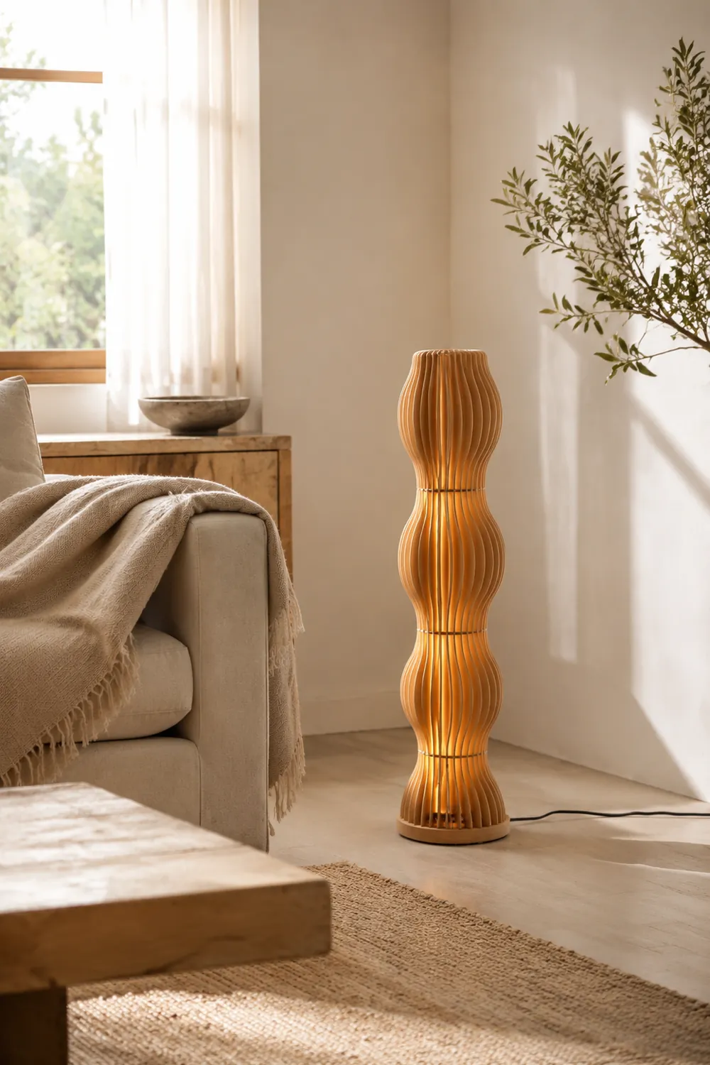 Ozawa Stehleuchte, Textil & Holz, 95CM Lang - Lumpaz