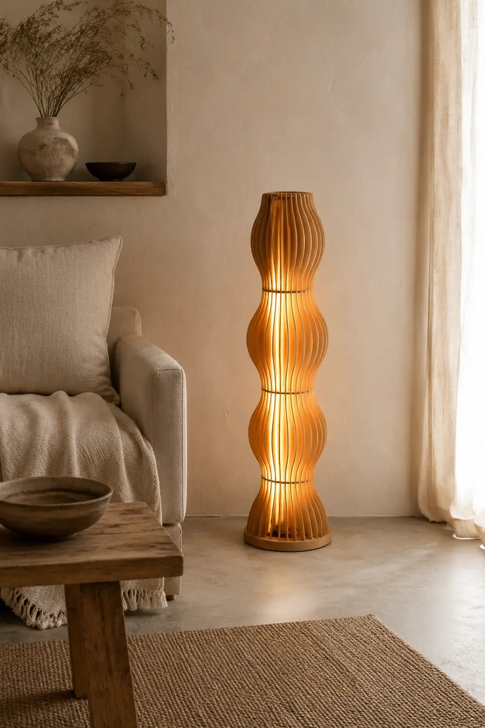 Ozawa Stehleuchte, Textil & Holz, 95CM Lang - Lumpaz