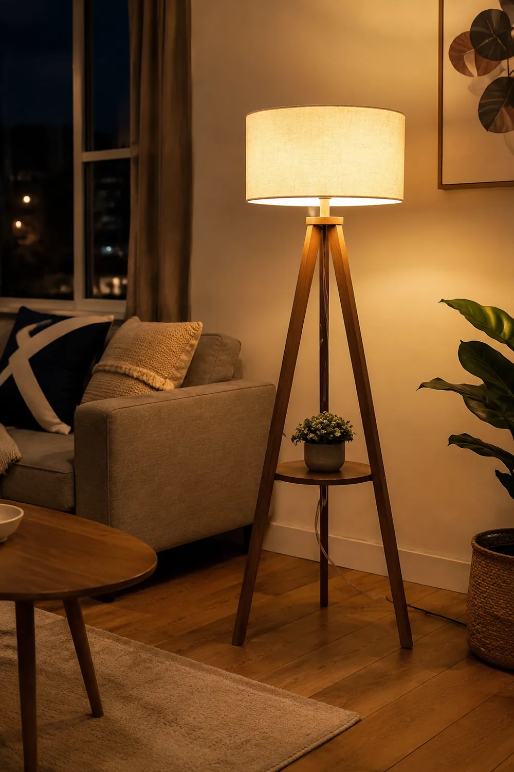 Ozawa Stehleuchte, Holz & Textil, 152CM Lang - Lumpaz