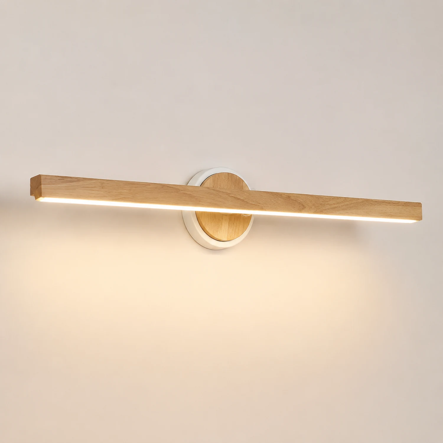 Ozawa Holz Spiegelfront Waschtisch-Wandleuchte, Linear & Kreis, 60CM Lang - Lumpaz