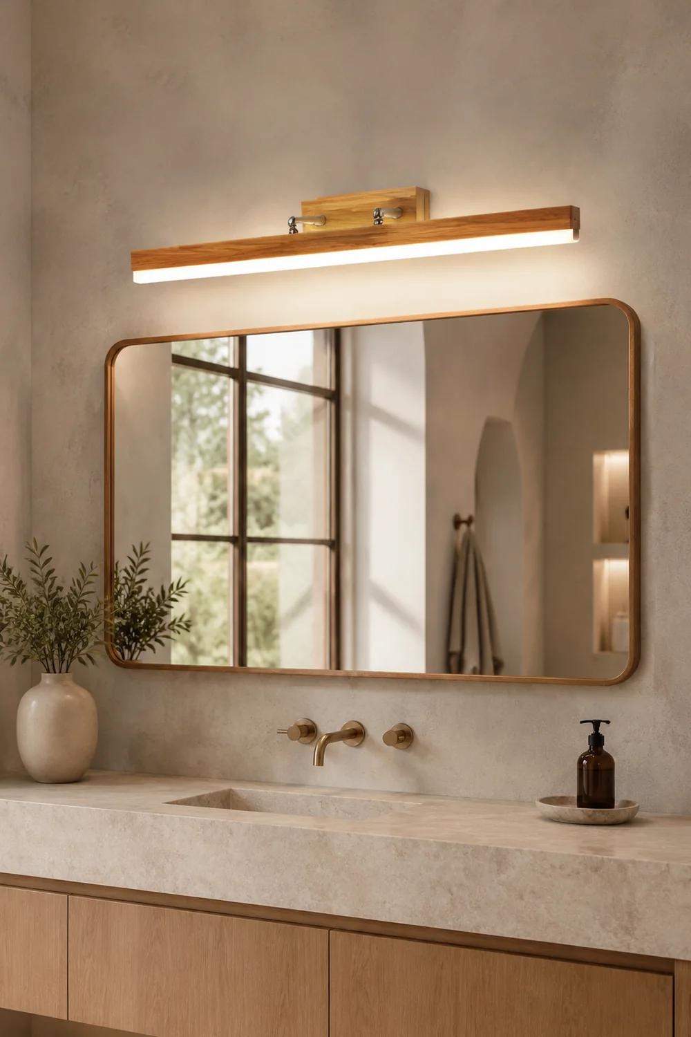 Ozawa Spiegelfront Eitelkeit Wandleuchte, Metall & Holz, L40/60/80/100CM - Lumpaz