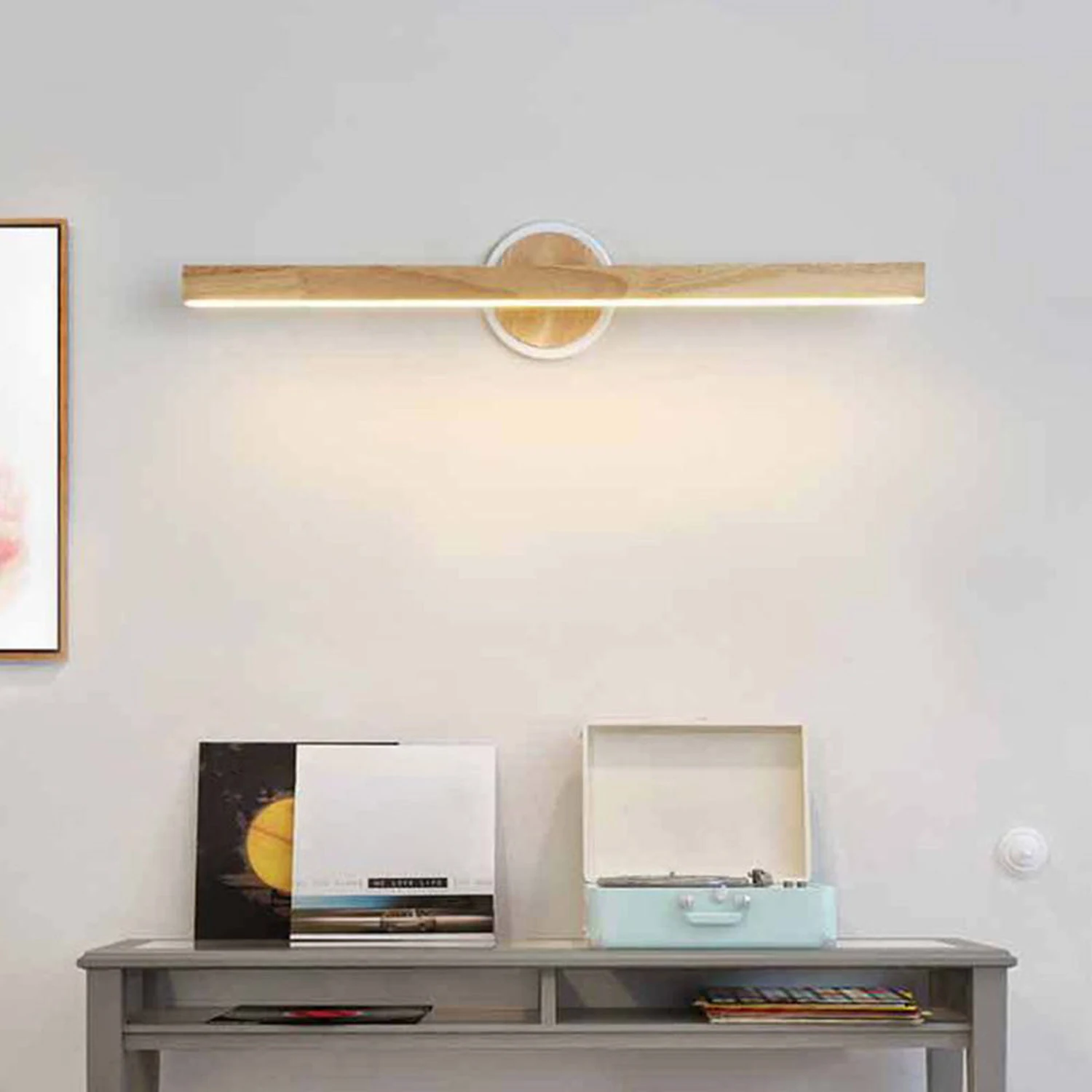 Ozawa Holz Spiegelfront Waschtisch-Wandleuchte, Linear & Kreis, 60CM Lang - Lumpaz