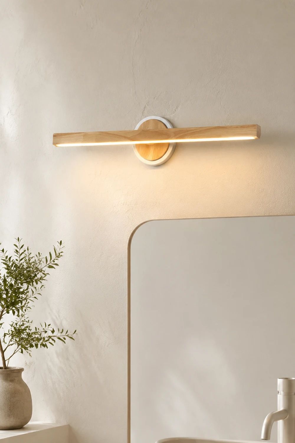 Ozawa Holz Spiegelfront Waschtisch-Wandleuchte, Linear & Kreis, 60CM Lang - Lumpaz