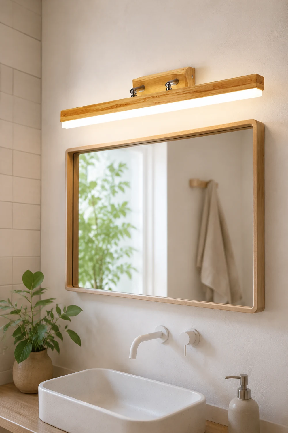 Ozawa Spiegelfront Eitelkeit Wandleuchte, Metall & Holz, L40/60/80/100CM - Lumpaz