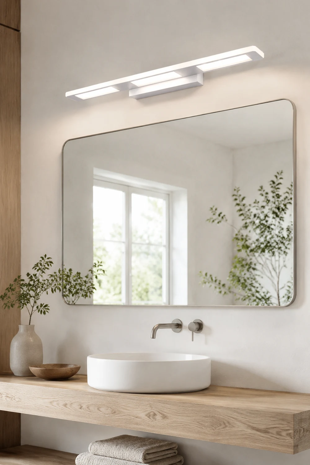 Leigh Grundlegende Rechteckige Spiegelfront Waschtisch-Wandleuchte, Weiß, 55CM Lang - Lumpaz