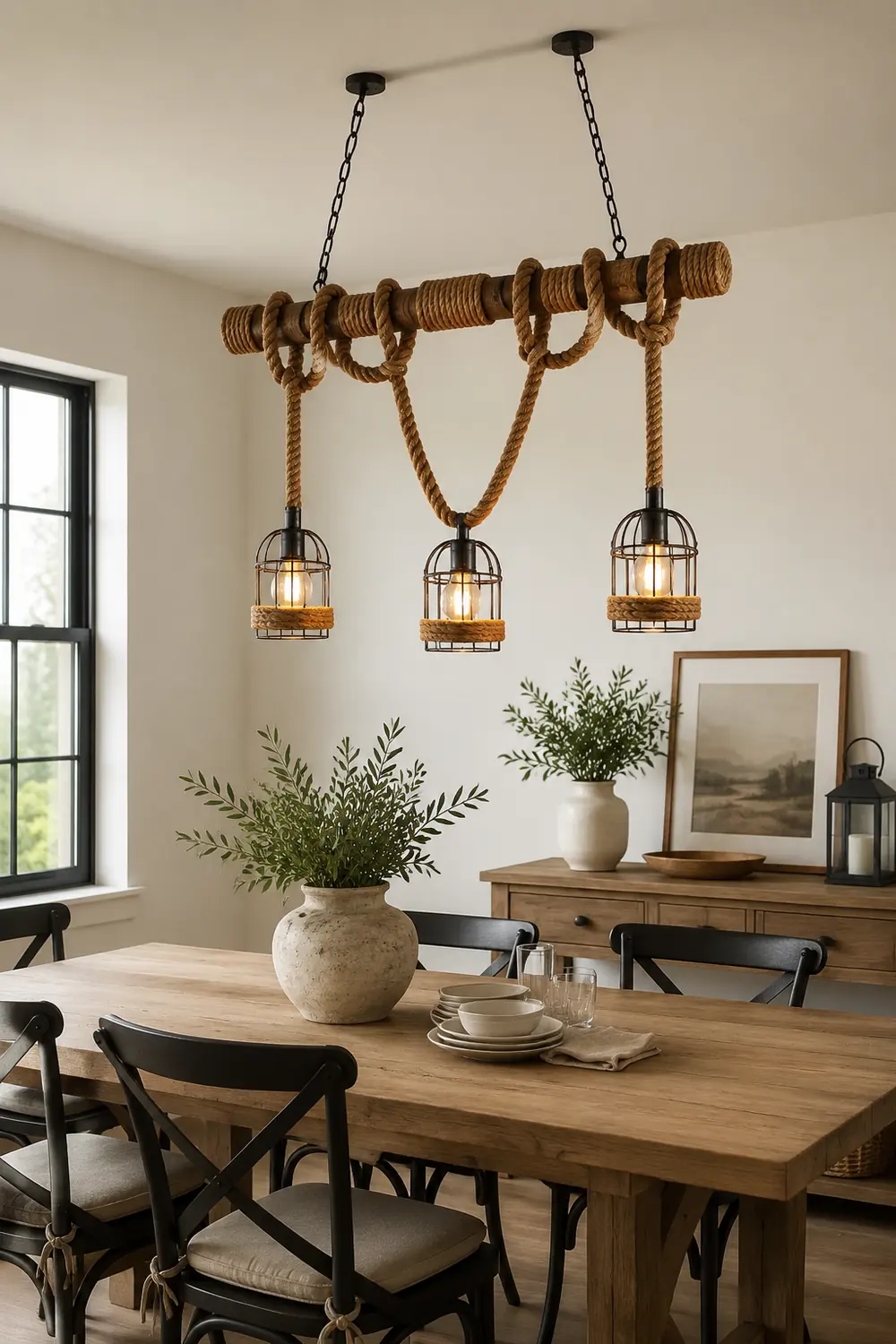 Alessio Pendelleuchte, 3-flammig, Hanfseil & Metall - Lumpaz