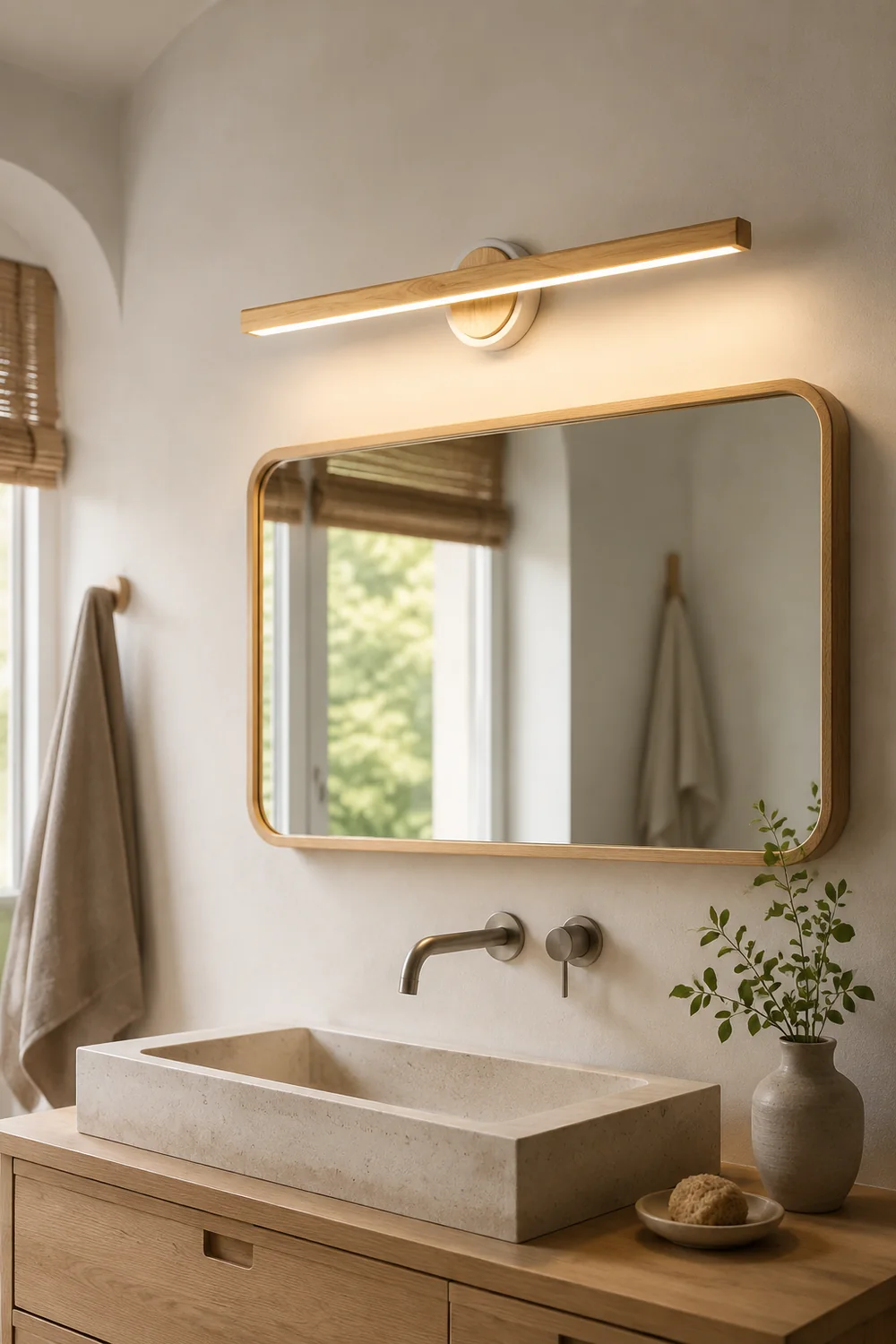 Ozawa Holz Spiegelfront Waschtisch-Wandleuchte, Linear & Kreis, 60CM Lang - Lumpaz