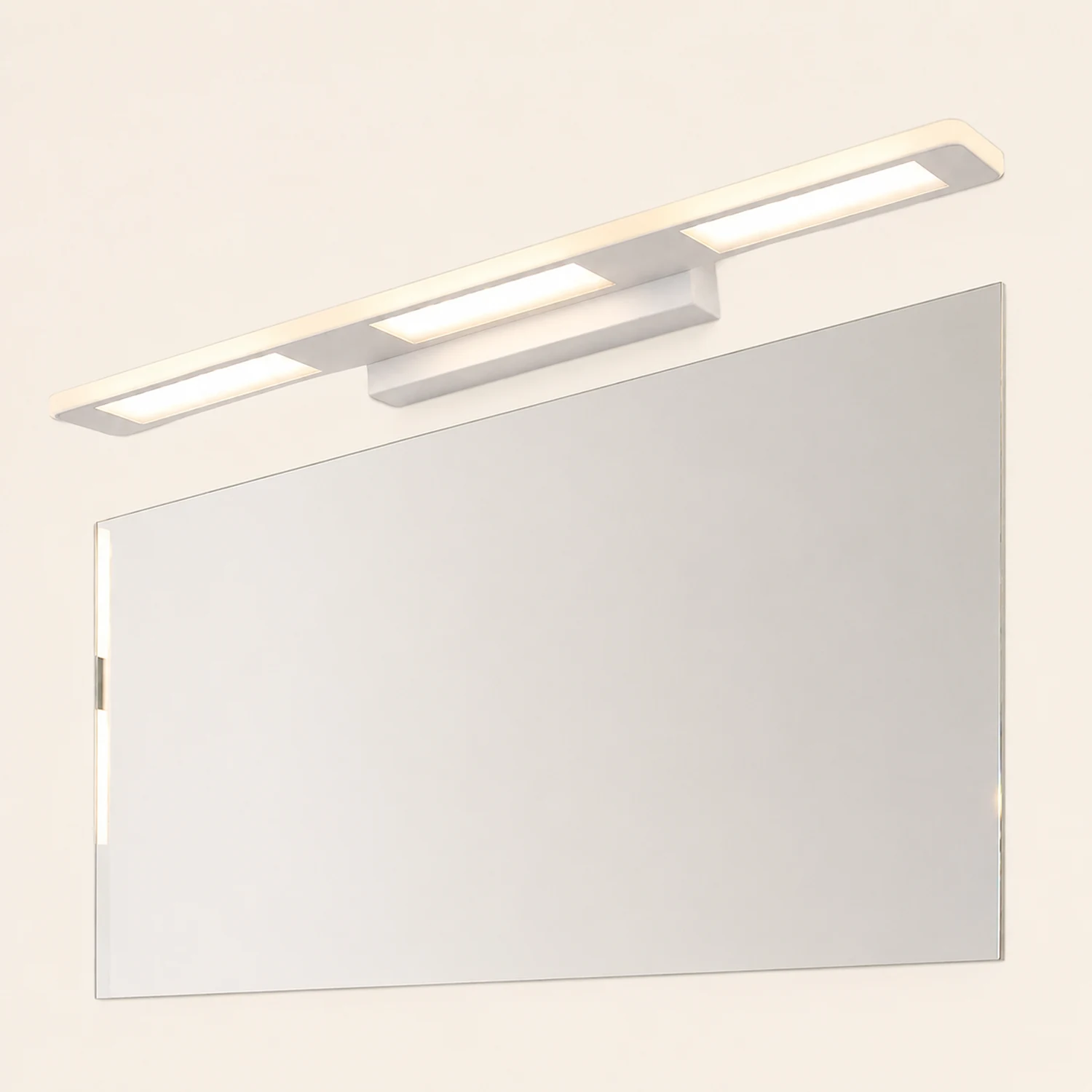 Leigh Grundlegende Rechteckige Spiegelfront Waschtisch-Wandleuchte, Weiß, 55CM Lang - Lumpaz