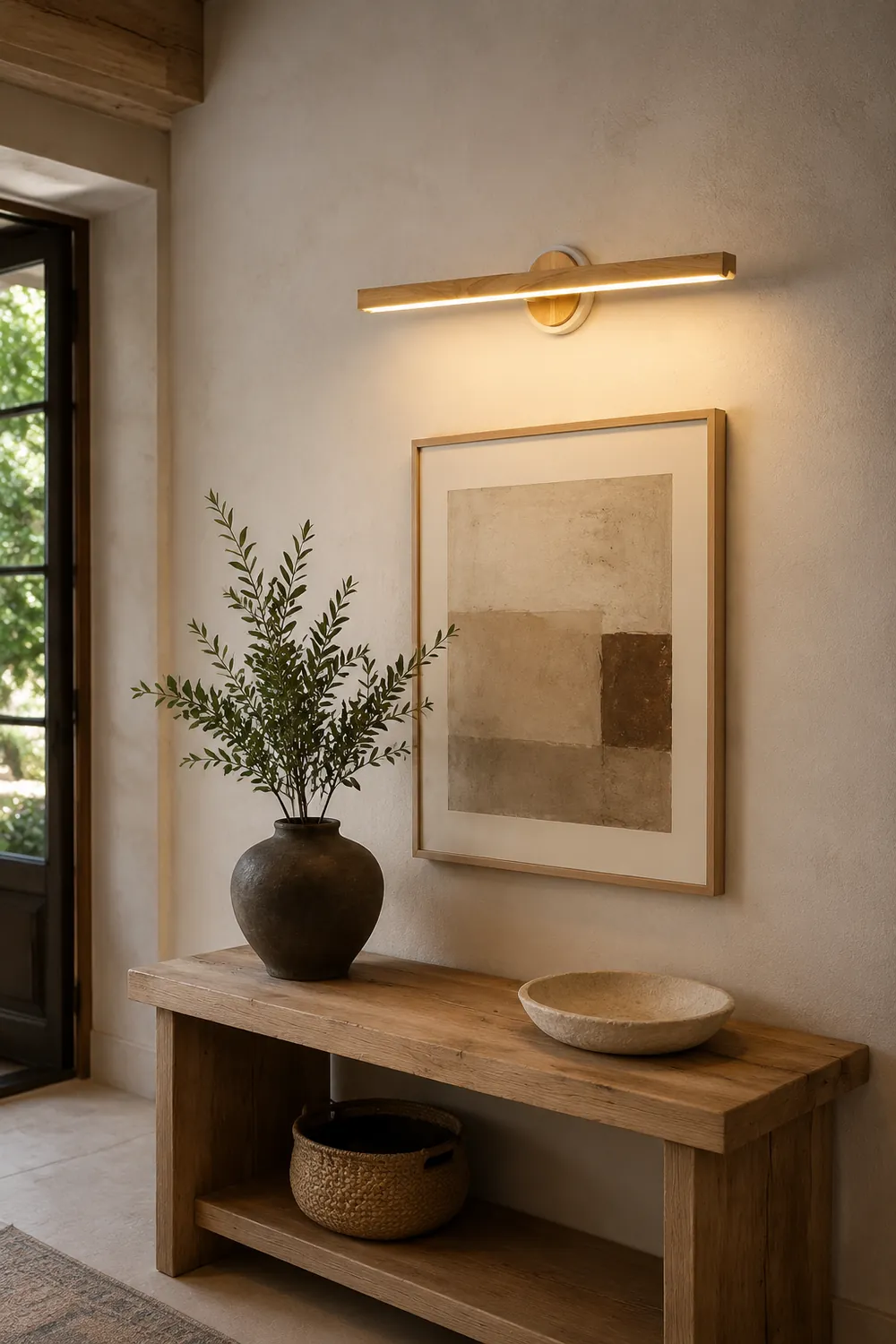Ozawa Holz Spiegelfront Waschtisch-Wandleuchte, Linear & Kreis, 60CM Lang - Lumpaz