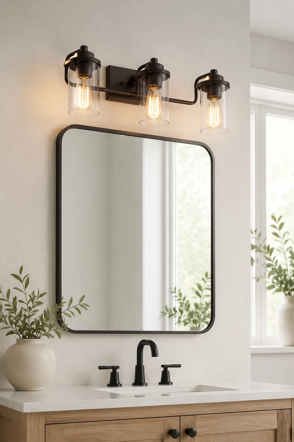 Alessio Industrieller Stil Spiegelfront Waschtisch-Wandleuchte, Metall & Glas, 3/4-flammig - Lumpaz