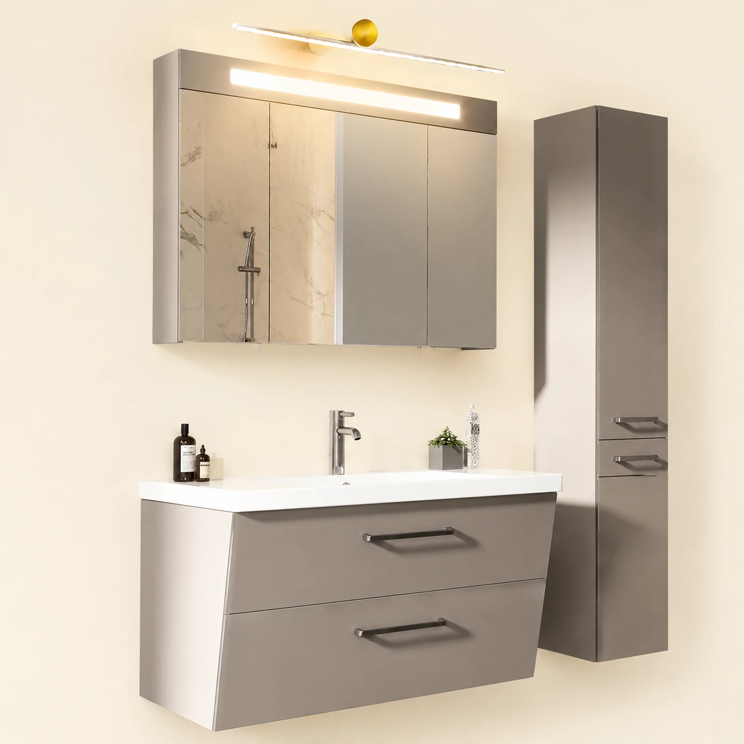 Leigh Spiegelfront Waschtisch-Wandleuchte 2 Farben, L 40/60/80/100cm - Lumpaz