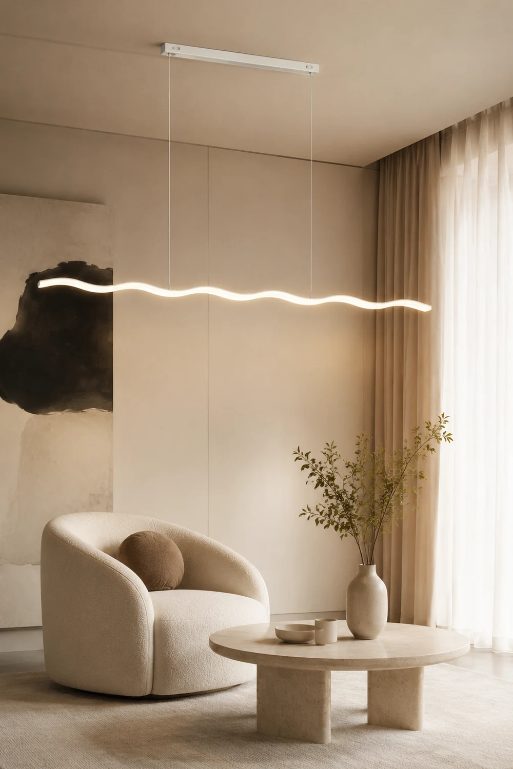 Welle Lineare Pendelleuchte, L 80/100/120CM - Lumpaz