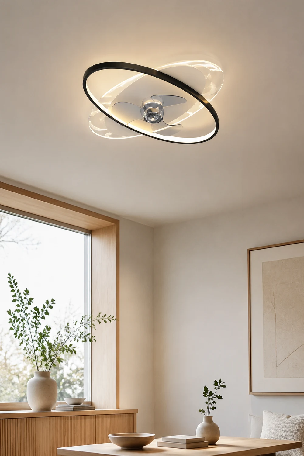 Edge Deckenventilator mit Beleuchtung Doppel-Ring, 2 Farben, 55CM Lang - Lumpaz
