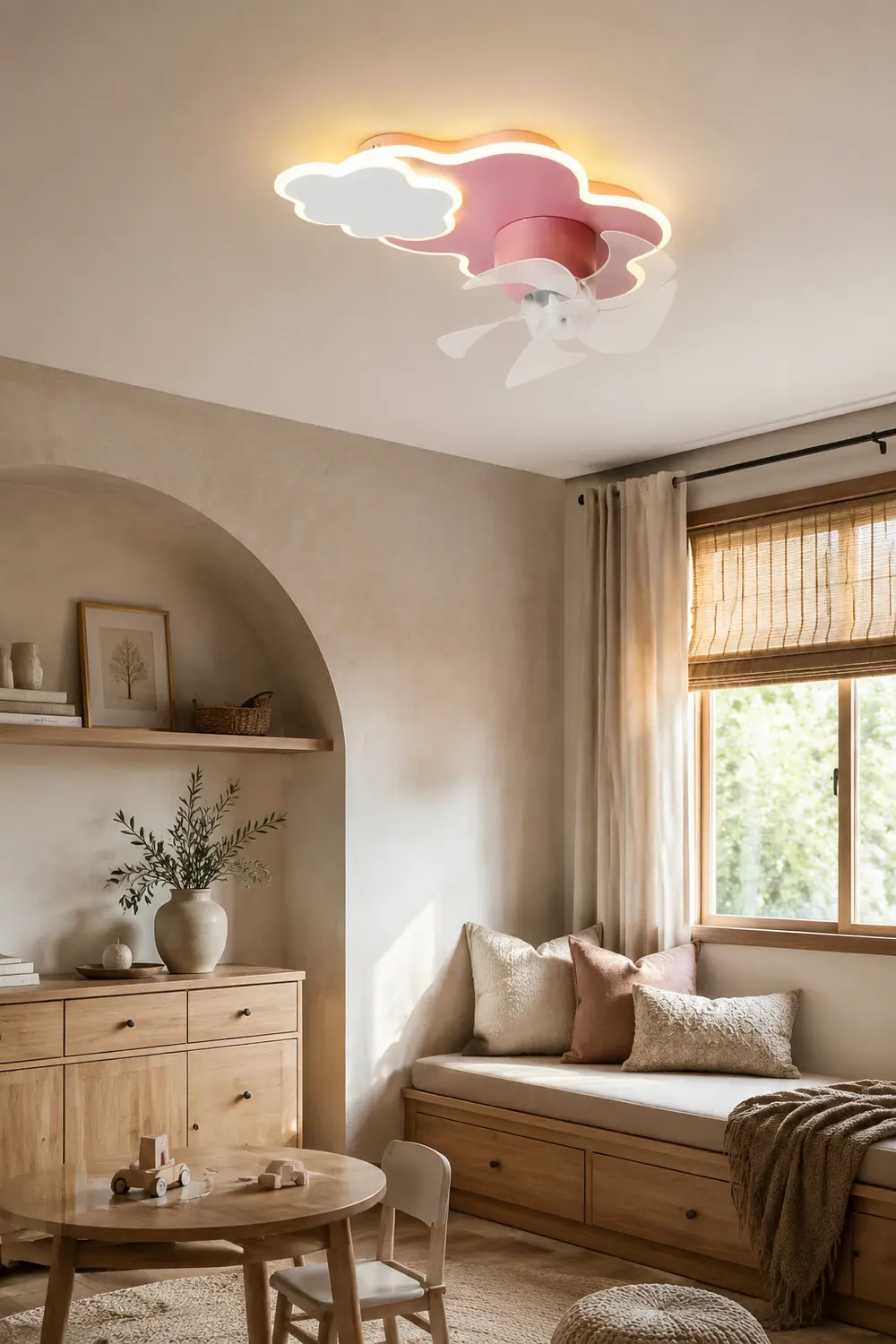 Minori Deckenventilator mit Beleuchtung Wolke, 3 Farben, 55CM/58CM Lang - Lumpaz