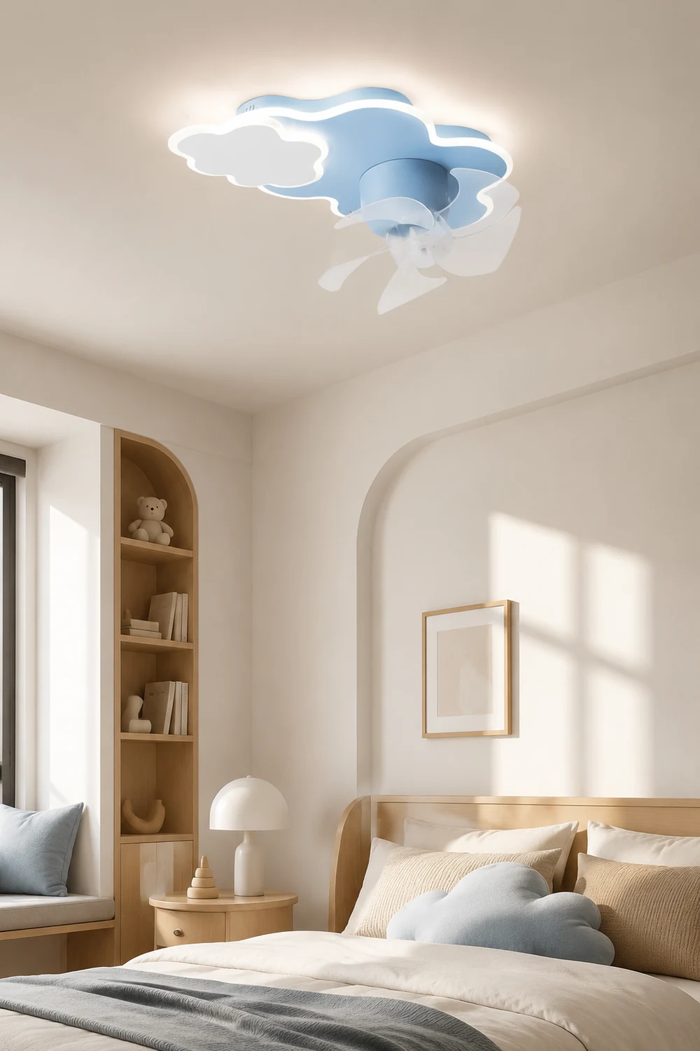 Minori Deckenventilator mit Beleuchtung Wolke, 3 Farben, 55CM/58CM Lang - Lumpaz