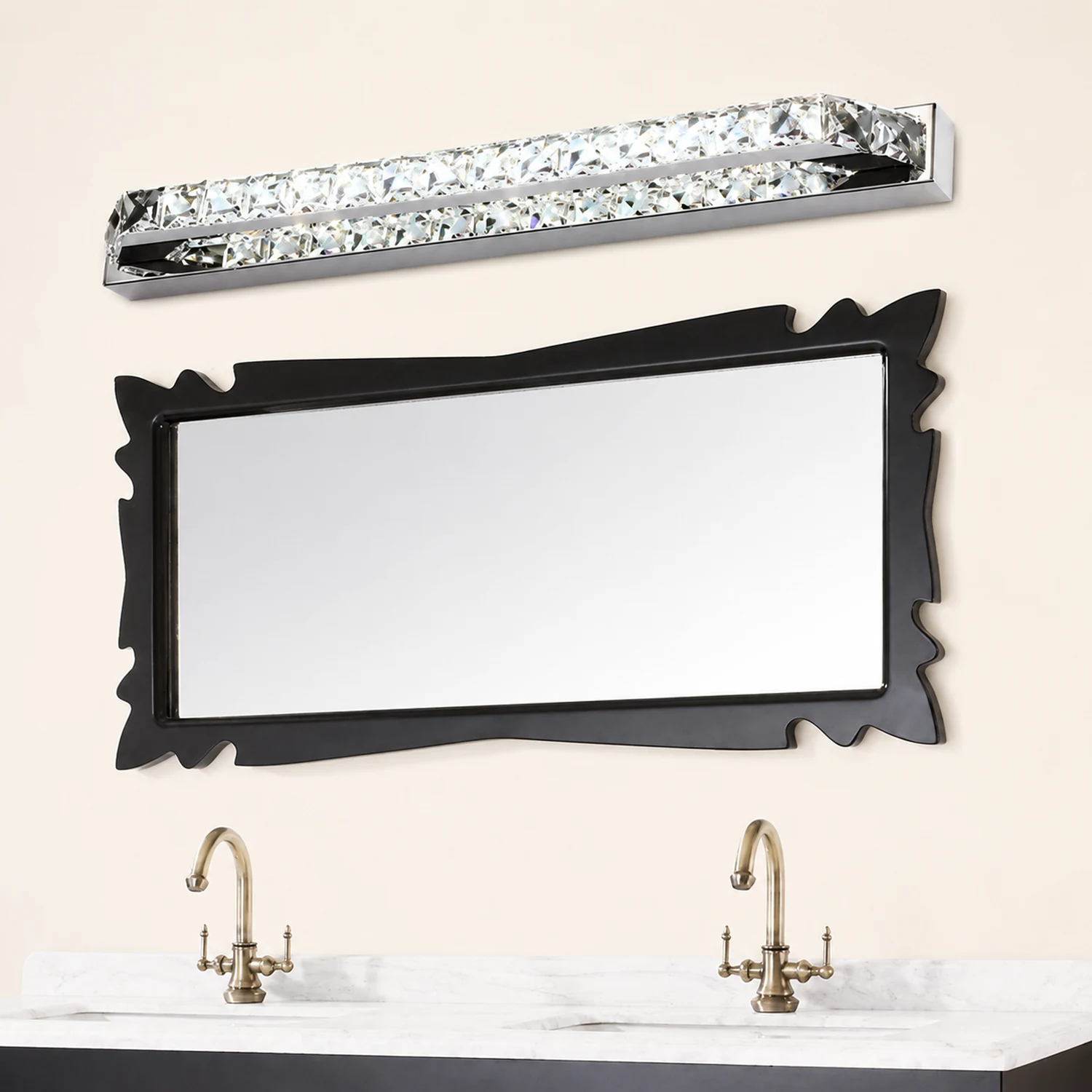 Kristy Rechteckige Spiegelfront Waschtisch-Wandleuchte, Kristall & Metall, 40CM Lang - Lumpaz