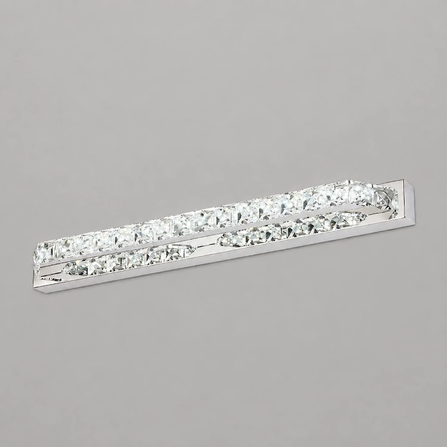 Kristy Rechteckige Spiegelfront Waschtisch-Wandleuchte, Kristall & Metall, 40CM Lang - Lumpaz