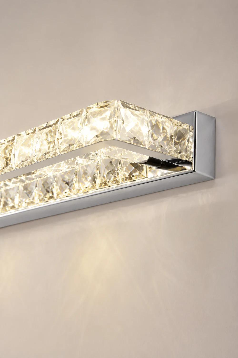 Kristy Rechteckige Spiegelfront Waschtisch-Wandleuchte, Kristall & Metall, 40CM Lang - Lumpaz