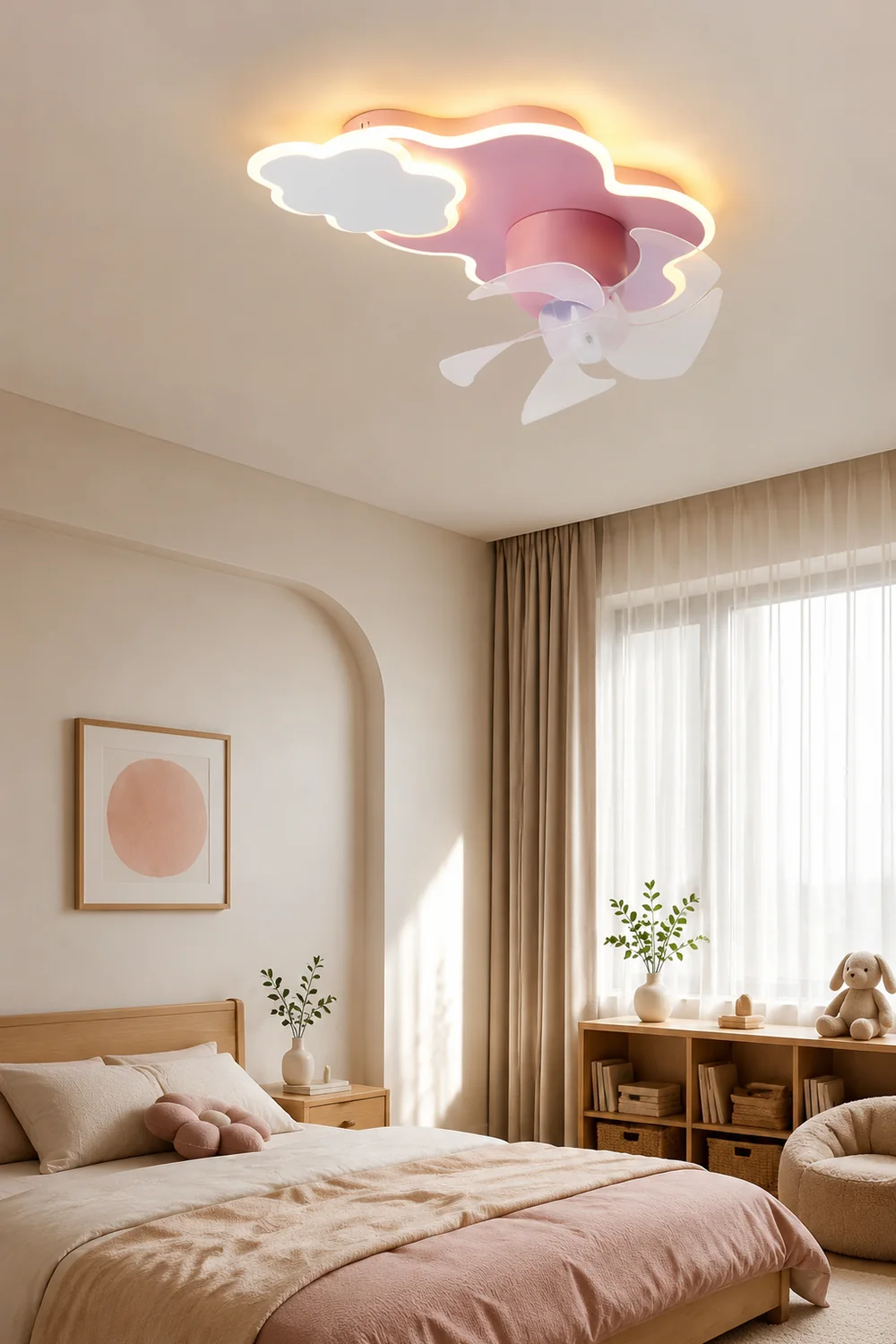 Minori Deckenventilator mit Beleuchtung Wolke, 3 Farben, 55CM/58CM Lang - Lumpaz