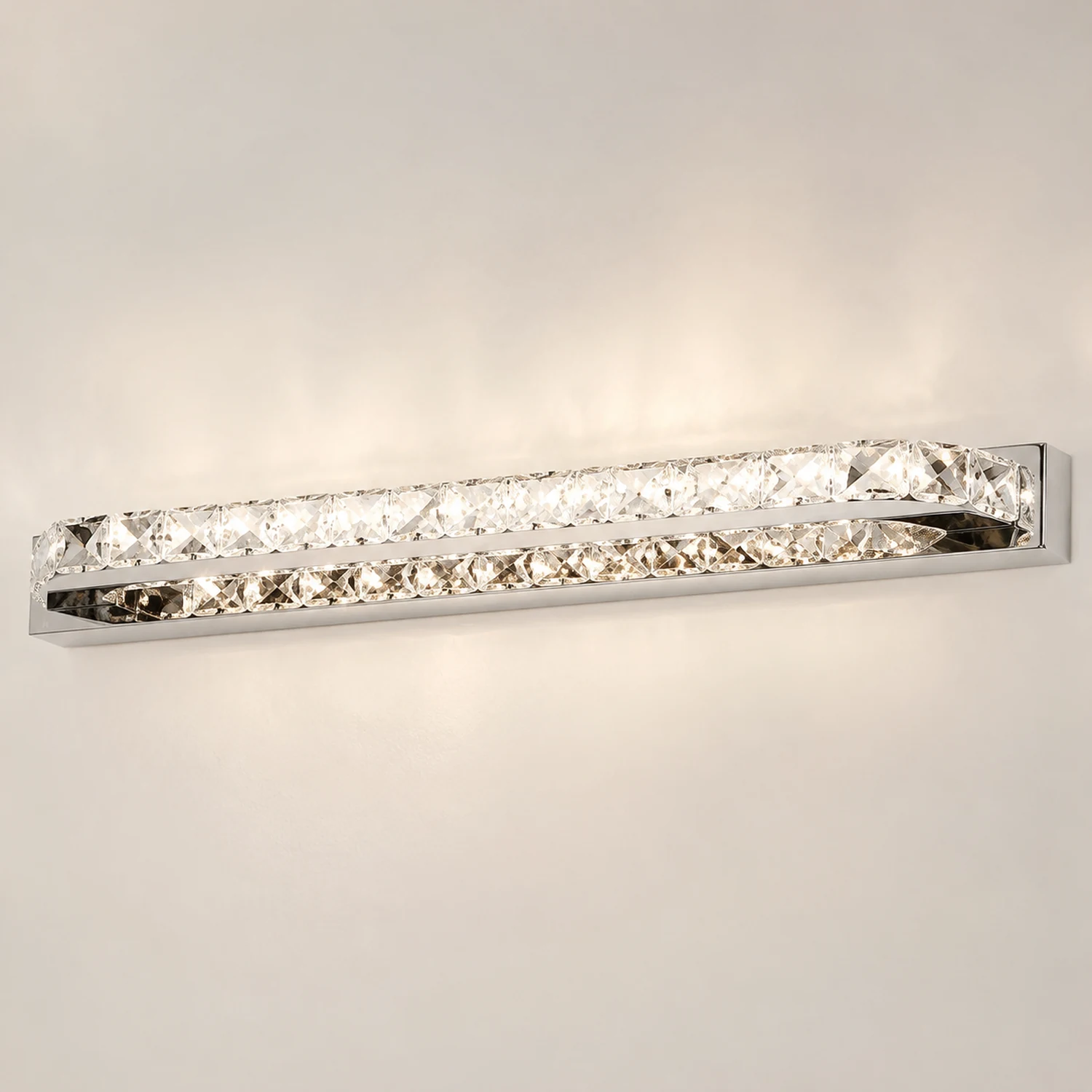 Kristy Rechteckige Spiegelfront Waschtisch-Wandleuchte, Kristall & Metall, 40CM Lang - Lumpaz