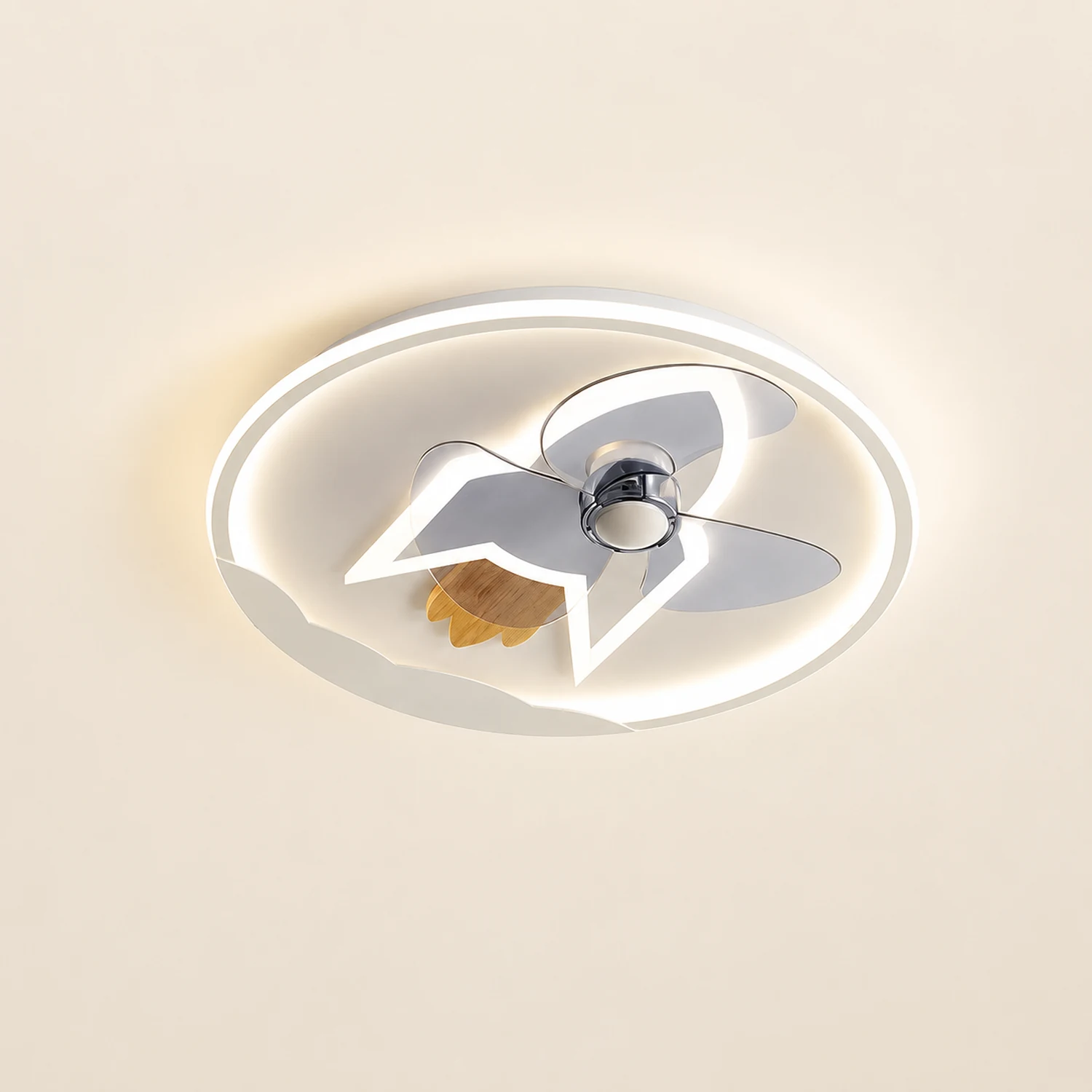 Minori Deckenventilator mit Beleuchtung Raketen-Form, 5 Farben, 2-flammig, ∅46CM/55CM - Lumpaz