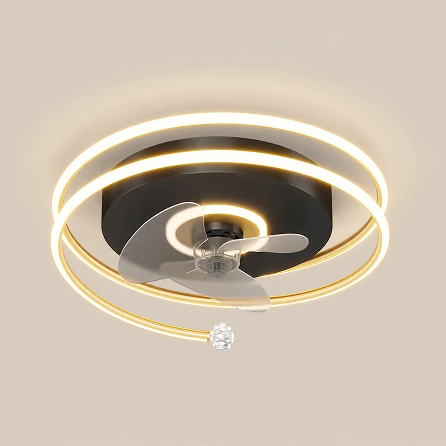 Quinn Deckenventilator mit Beleuchtung 3-Ring, 3 Stile, ∅50/52/53CM - Lumpaz