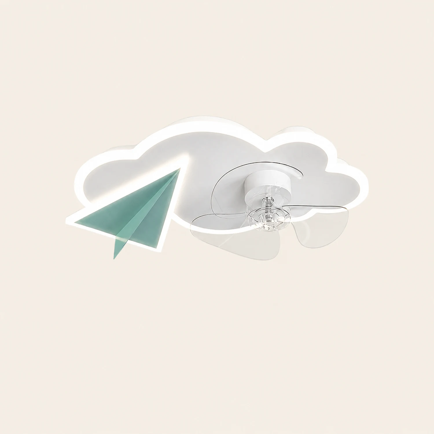 Minori Deckenventilator mit Beleuchtung Wolke & Flugzeug, 2 Farben, ∅53/58CM - Lumpaz