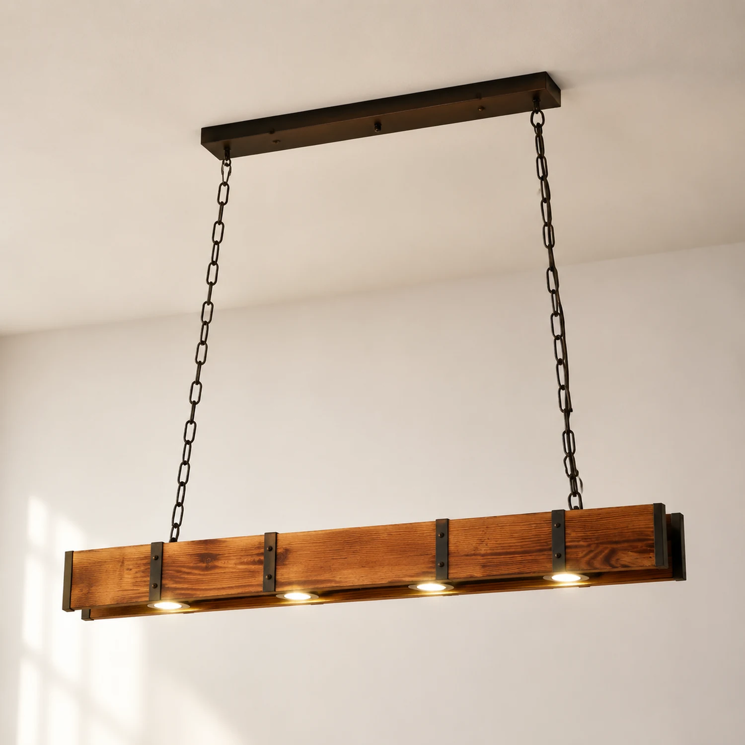 Alessio Pendelleuchte, Metall & Holz, L 100CM - Lumpaz