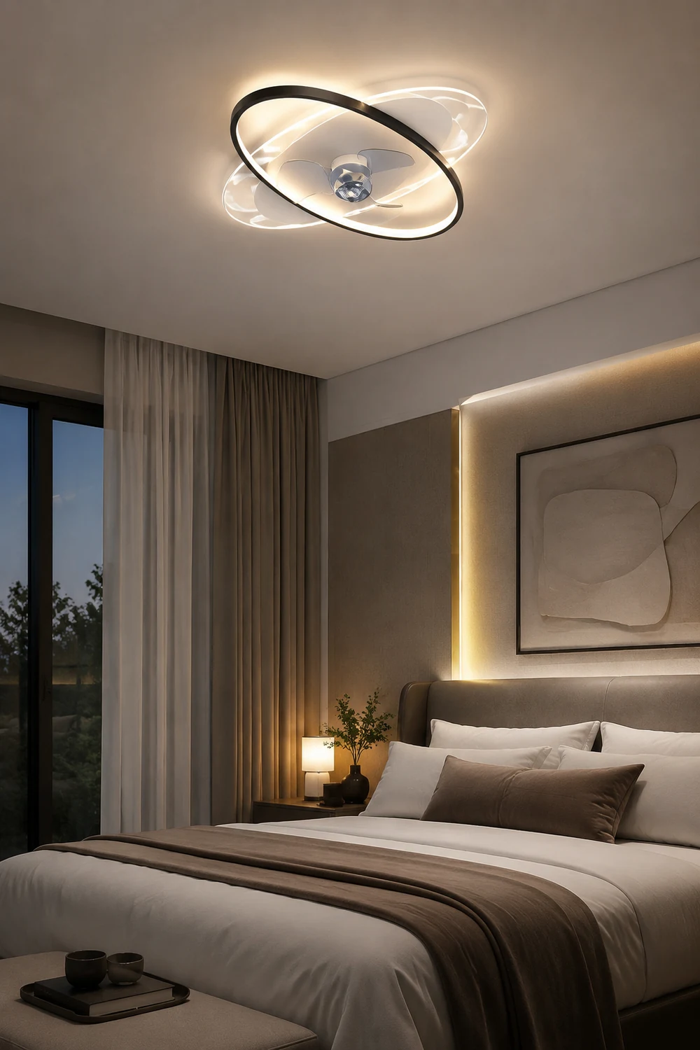 Edge Deckenventilator mit Beleuchtung Doppel-Ring, 2 Farben, 55CM Lang - Lumpaz