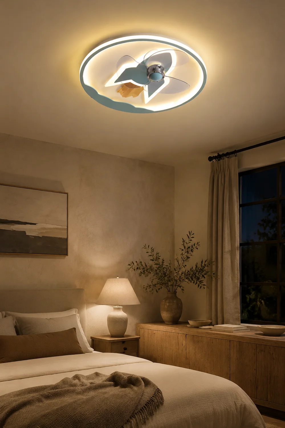 Minori Deckenventilator mit Beleuchtung Raketen-Form, 5 Farben, 2-flammig, ∅46CM/55CM - Lumpaz