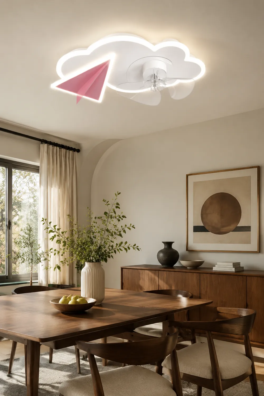 Minori Deckenventilator mit Beleuchtung Wolke & Flugzeug, 2 Farben, ∅53/58CM - Lumpaz