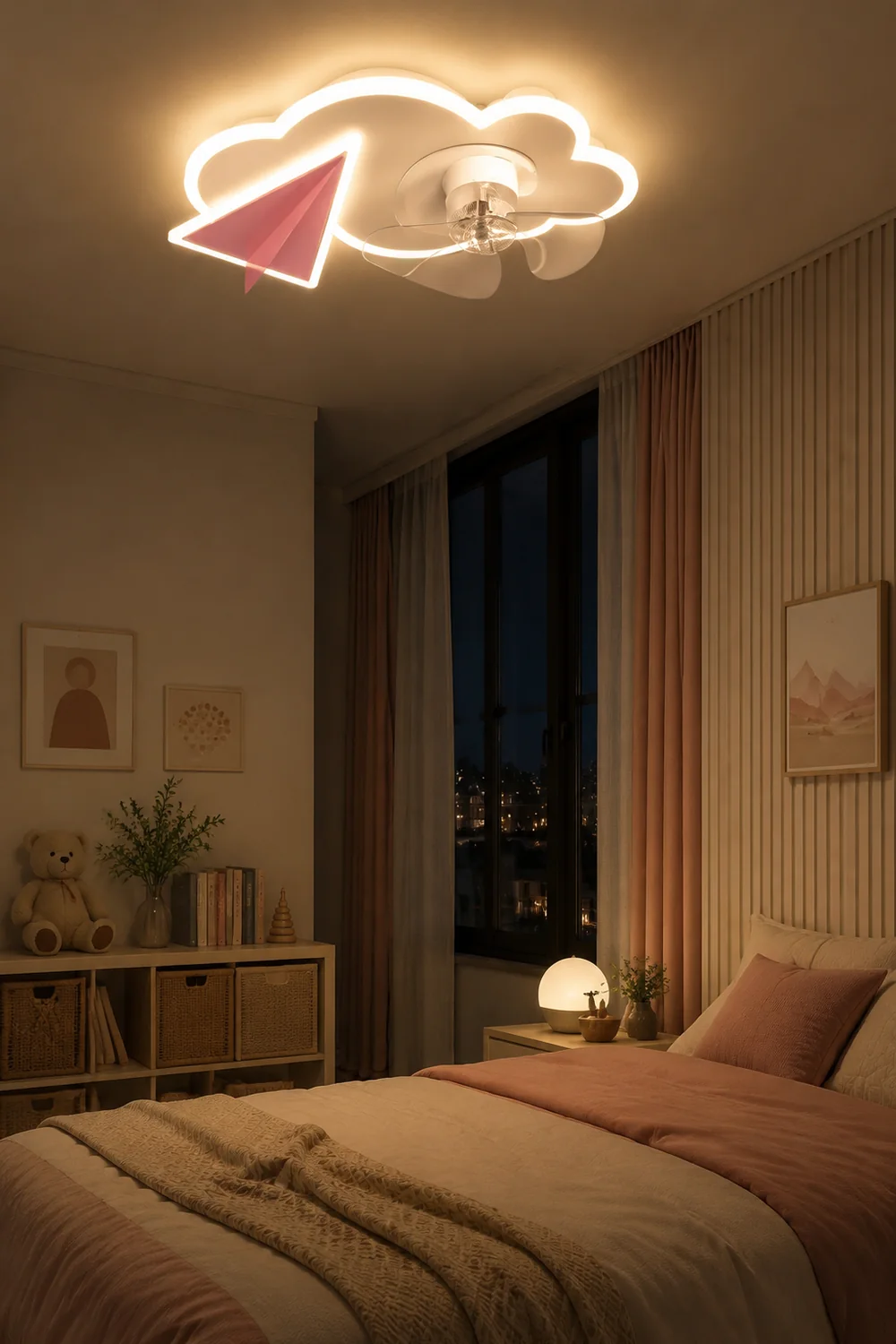 Minori Deckenventilator mit Beleuchtung Wolke & Flugzeug, 2 Farben, ∅53/58CM - Lumpaz