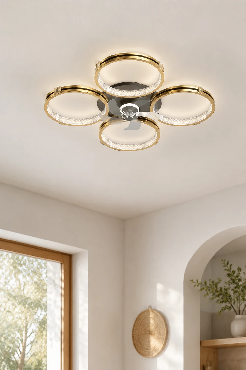 Kirsten Deckenventilator mit Beleuchtung 4-Ring 5-Blatt, 79CM/103CM Lang - Lumpaz