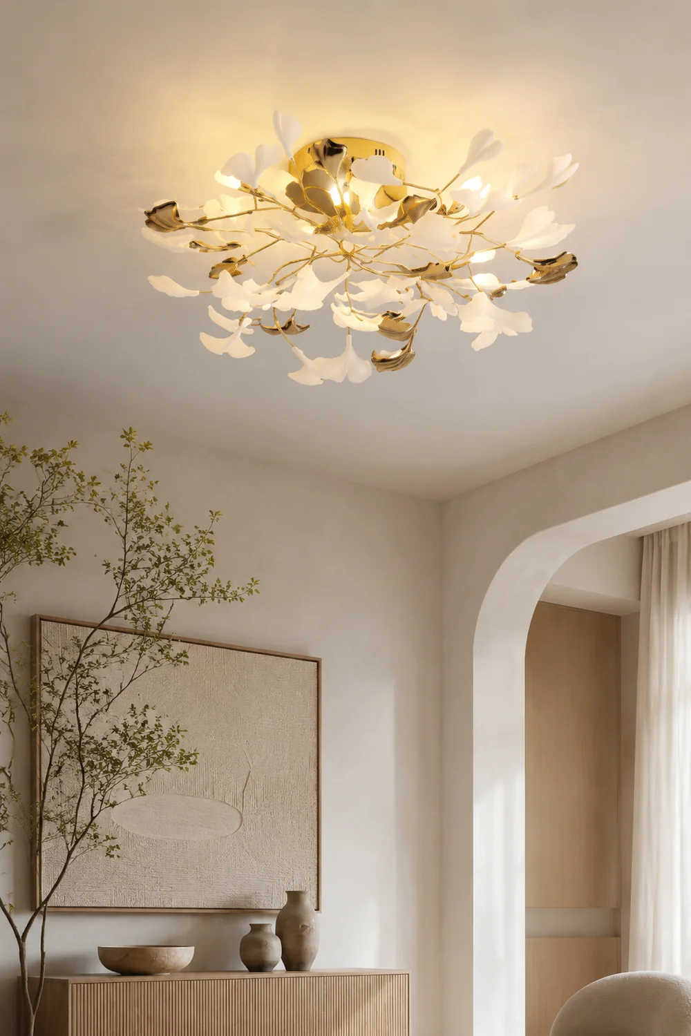Ophelia Flush Mount Deckenleuchte, 36/47/48/56/60/76 Blätter, Keramik & Metall - Lumpaz