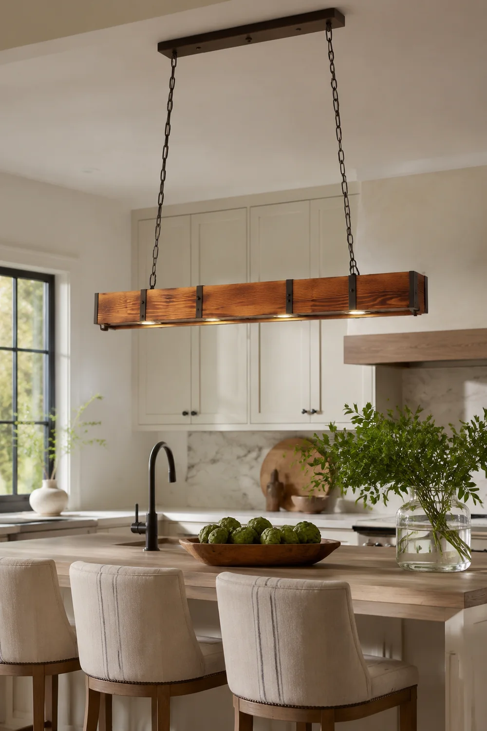 Alessio Pendelleuchte, Metall & Holz, L 100CM - Lumpaz
