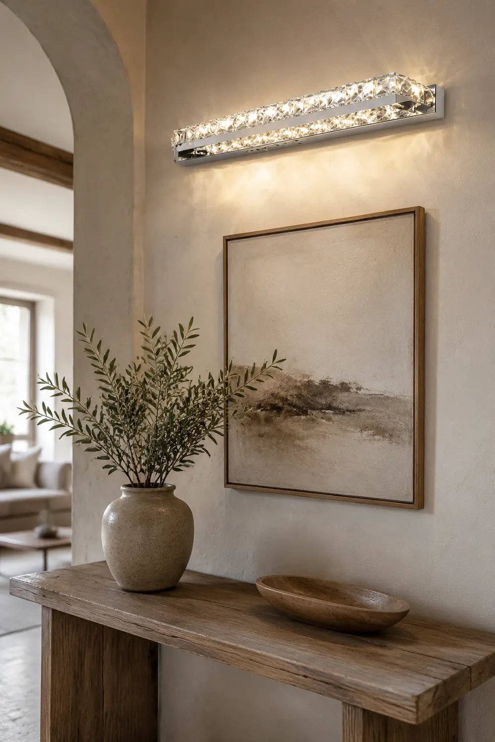 Kristy Rechteckige Spiegelfront Waschtisch-Wandleuchte, Kristall & Metall, 40CM Lang - Lumpaz