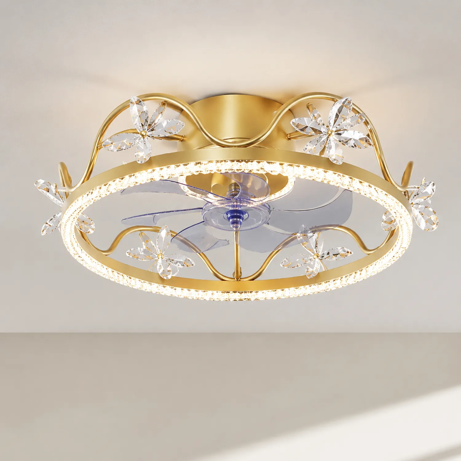 Minori Deckenventilator mit Beleuchtung Schneeflocke, 4 Farben, ∅52CM/52CM - Lumpaz