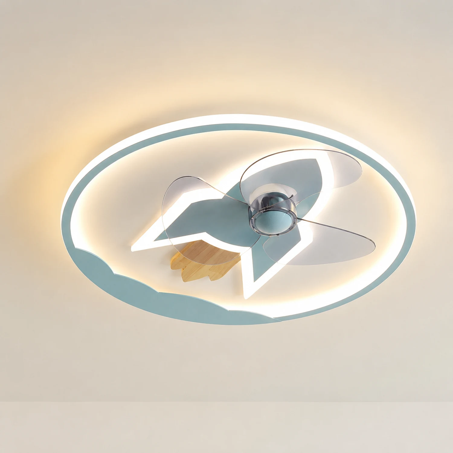 Minori Deckenventilator mit Beleuchtung Raketen-Form, 5 Farben, 2-flammig, ∅46CM/55CM - Lumpaz