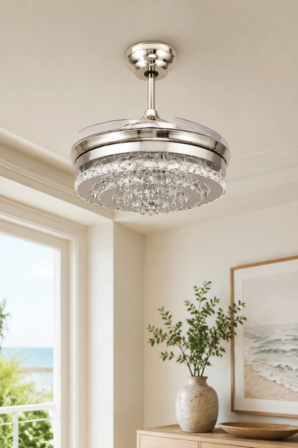 Kirsty Deckenventilator mit Beleuchtung Kristall Chrome, ∅48CM - Lumpaz