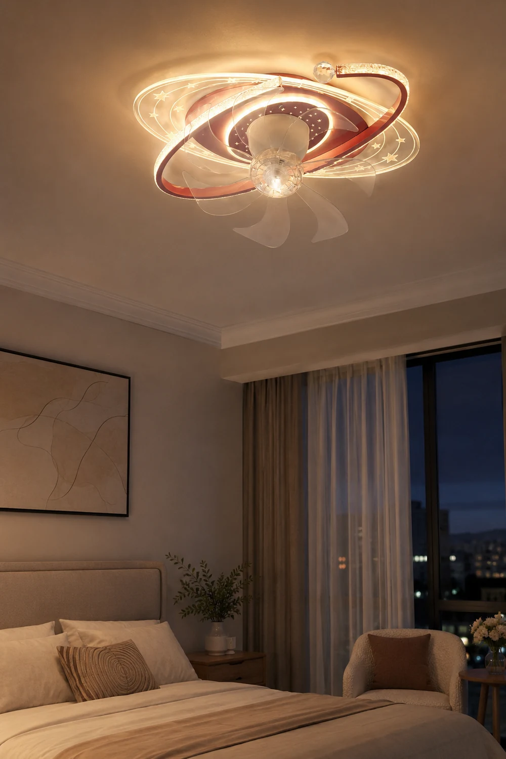 Minori Deckenventilator mit Beleuchtung Ellipse, 3 Farben, ∅50CM - Lumpaz