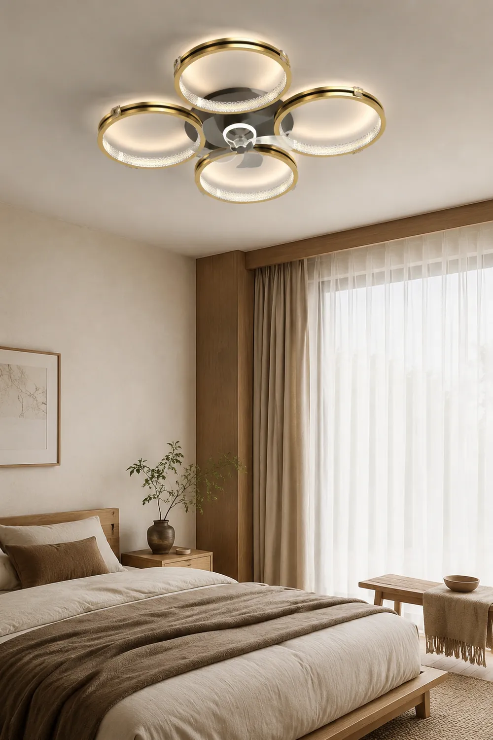 Kirsten Deckenventilator mit Beleuchtung 4-Ring 5-Blatt, 79CM/103CM Lang - Lumpaz