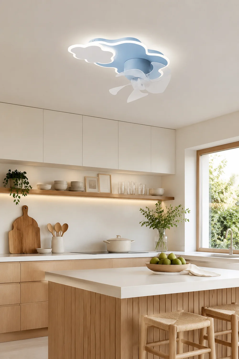 Minori Deckenventilator mit Beleuchtung Wolke, 3 Farben, 55CM/58CM Lang - Lumpaz