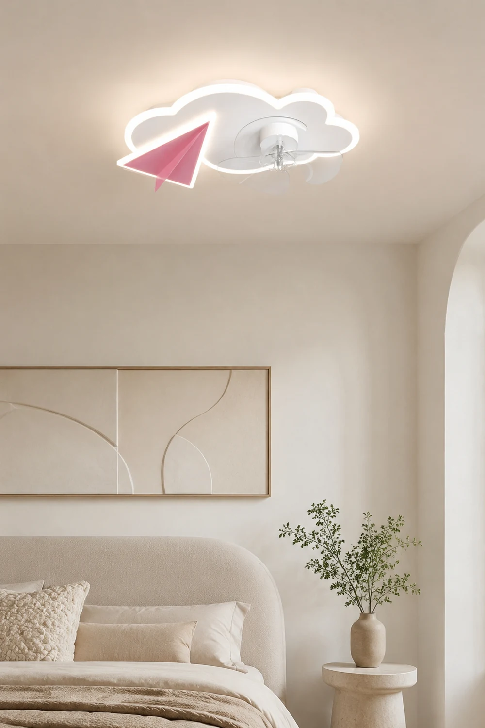 Minori Deckenventilator mit Beleuchtung Wolke & Flugzeug, 2 Farben, ∅53/58CM - Lumpaz