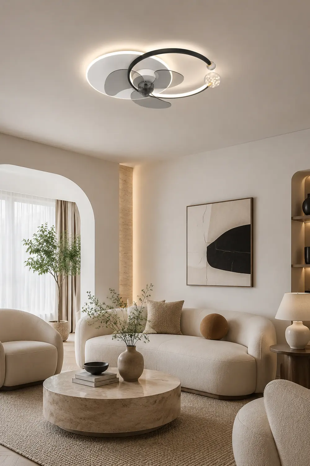 Morandi Sternenklar Deckenventilator mit Beleuchtung Doppel-C, 2 Farben, 62CM Lang - Lumpaz