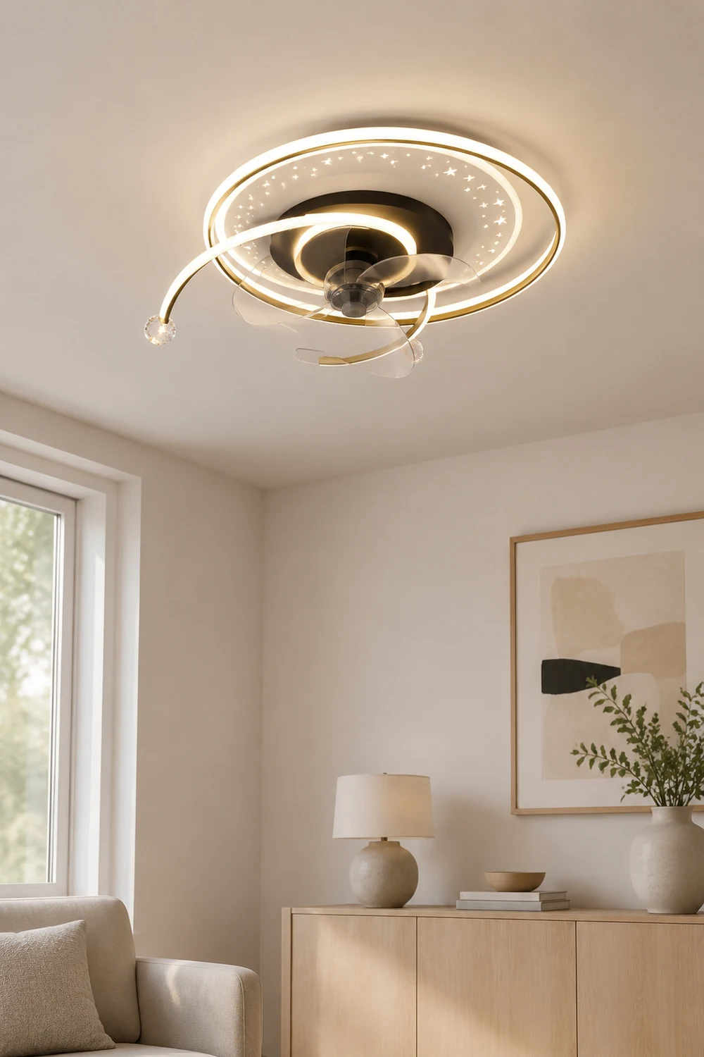 Quinn Deckenventilator mit Beleuchtung 3-Ring, 3 Stile, ∅50/52/53CM - Lumpaz