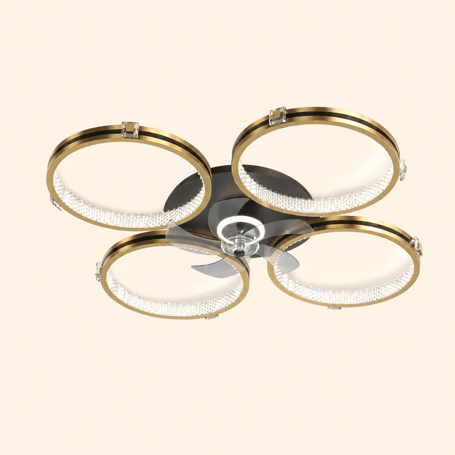Kirsten Deckenventilator mit Beleuchtung 4-Ring 5-Blatt, 79CM/103CM Lang - Lumpaz