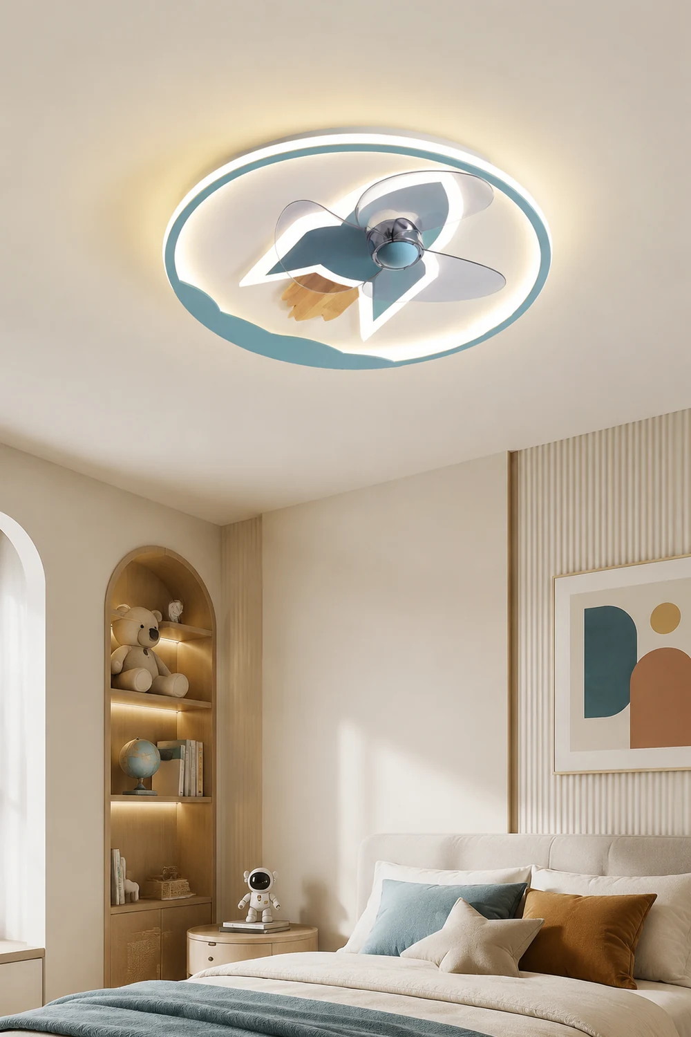 Minori Deckenventilator mit Beleuchtung Raketen-Form, 5 Farben, 2-flammig, ∅46CM/55CM - Lumpaz
