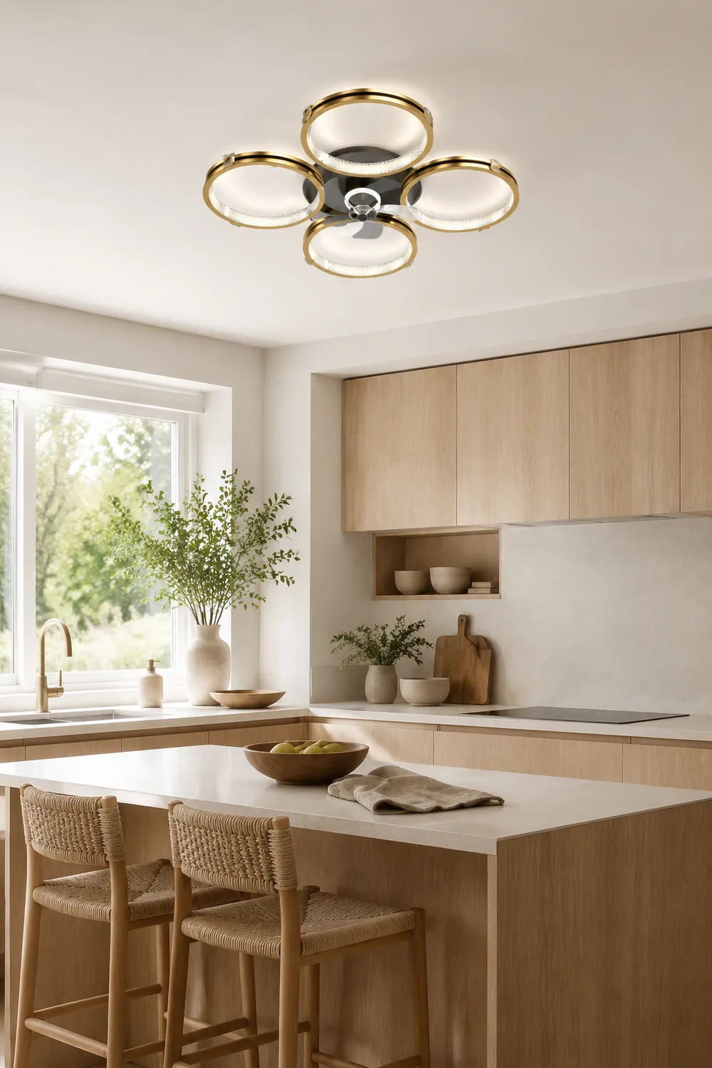 Kirsten Deckenventilator mit Beleuchtung 4-Ring 5-Blatt, 79CM/103CM Lang - Lumpaz