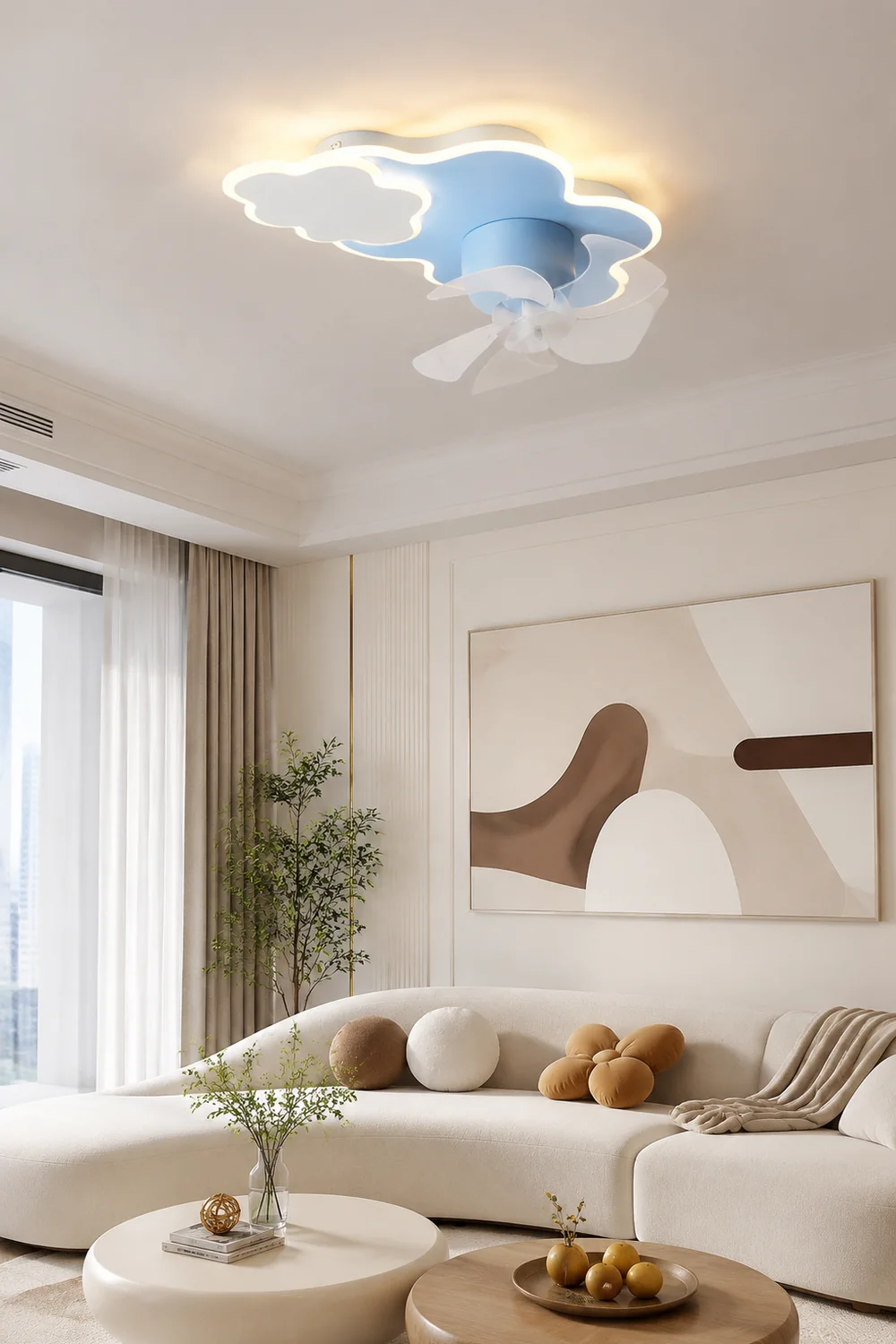 Minori Deckenventilator mit Beleuchtung Wolke, 3 Farben, 55CM/58CM Lang - Lumpaz